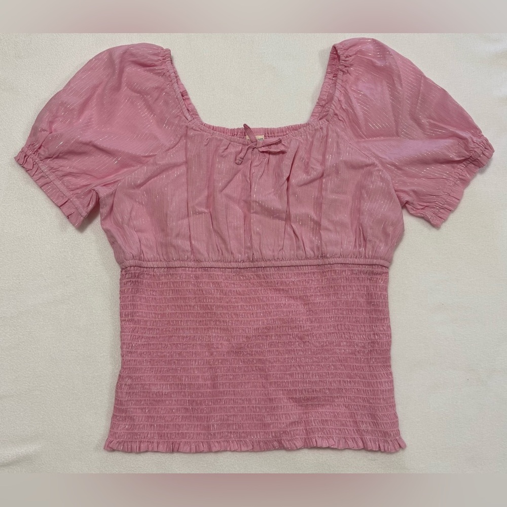 Girls L 14 Pink With Metallic Threads Top